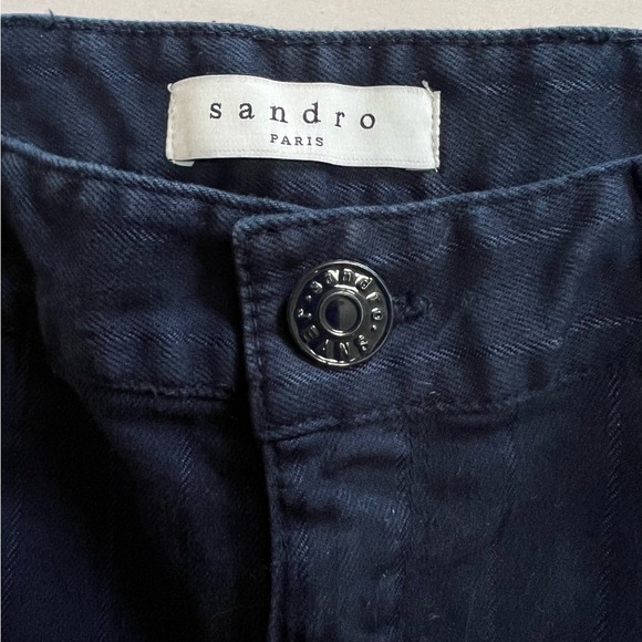 SANDRO Paris Pinstripe Denim 5 Pocket Jeans Dark Blue Size 40 FR Size 8 US - Picture 3 of 15